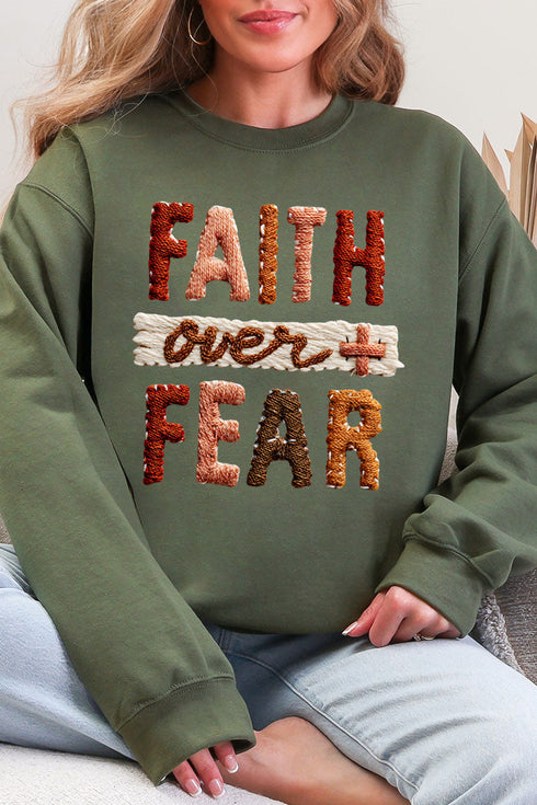 Faux Yarn Faith Over Fear Ecosmart Crewneck Sweatshirt