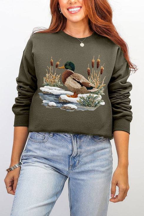 Faux Yarn Winter Mallard Ecosmart Crewneck Sweatshirt