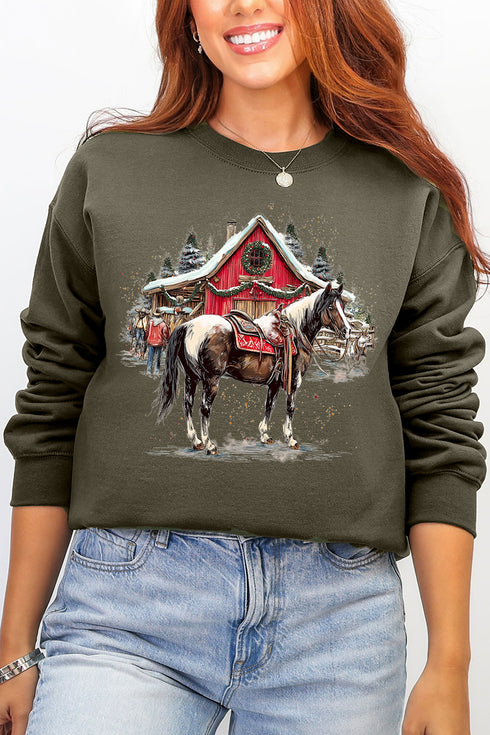 Snowy Stable Christmas Ecosmart Crewneck Sweatshirt