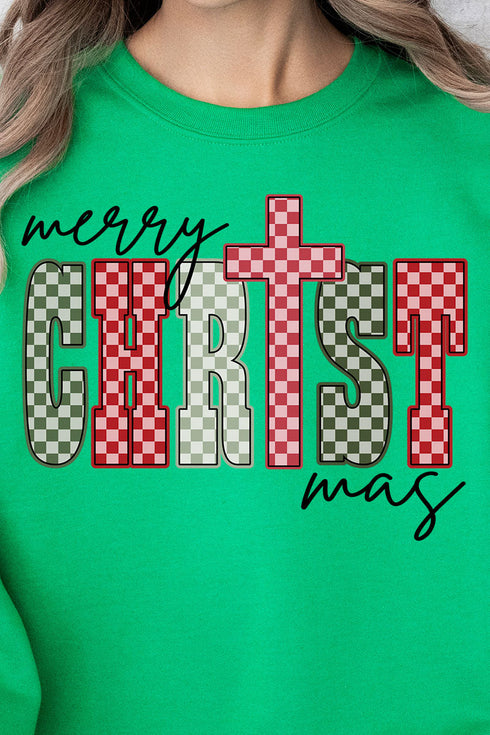 Checkered Merry CHRISTmas Ecosmart Crewneck Sweatshirt