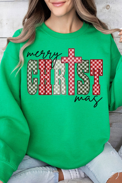 Checkered Merry CHRISTmas Ecosmart Crewneck Sweatshirt
