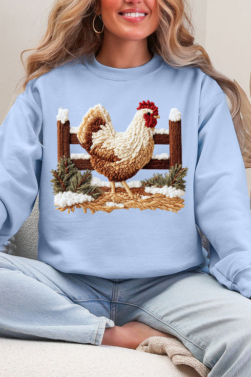 Faux Yarn Winter Chicken Ecosmart Crewneck Sweatshirt