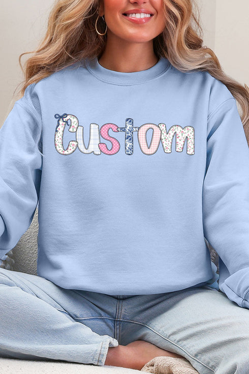 Gingham Garden Custom Name Ecosmart Crewneck Sweatshirt