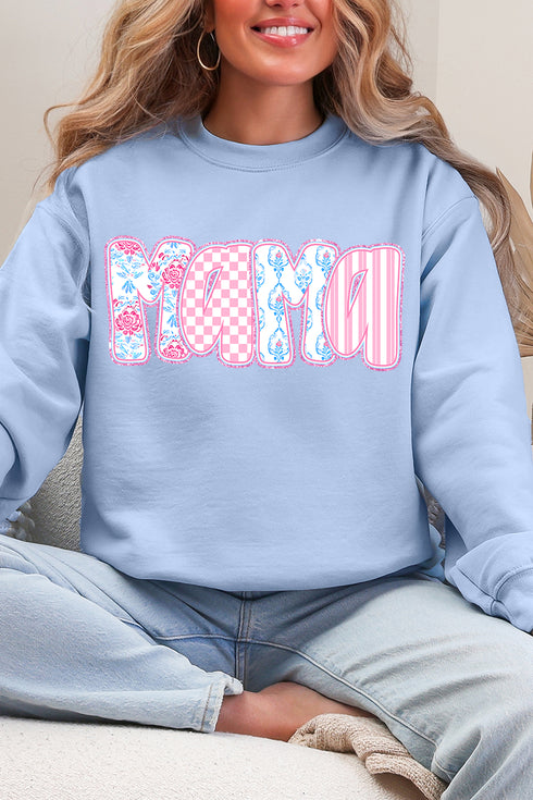 Preppy Pink And Blue Mama Ecosmart Crewneck Sweatshirt