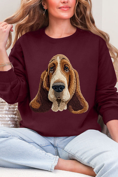 Faux Yarn Basset Hound Ecosmart Crewneck Sweatshirt
