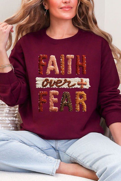 Faux Yarn Faith Over Fear Ecosmart Crewneck Sweatshirt
