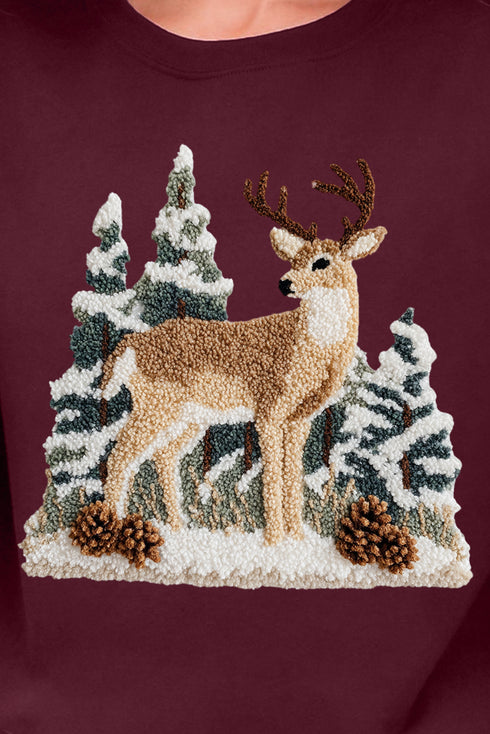 Faux Yarn Winter Deer Ecosmart Crewneck Sweatshirt