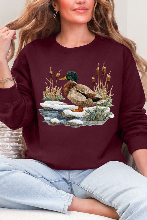 Faux Yarn Winter Mallard Ecosmart Crewneck Sweatshirt