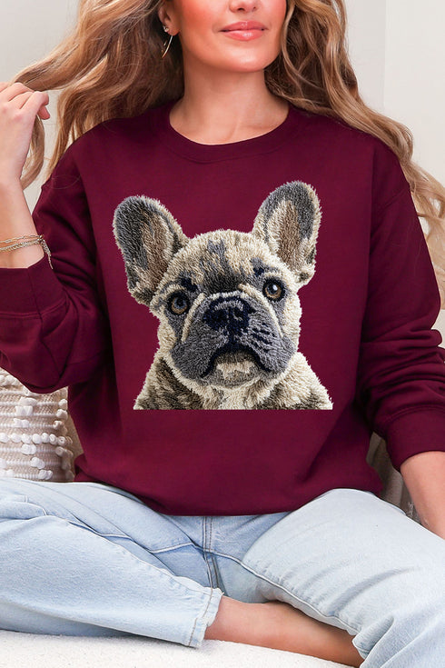 Faux Yarn French Bulldog Ecosmart Crewneck Sweatshirt
