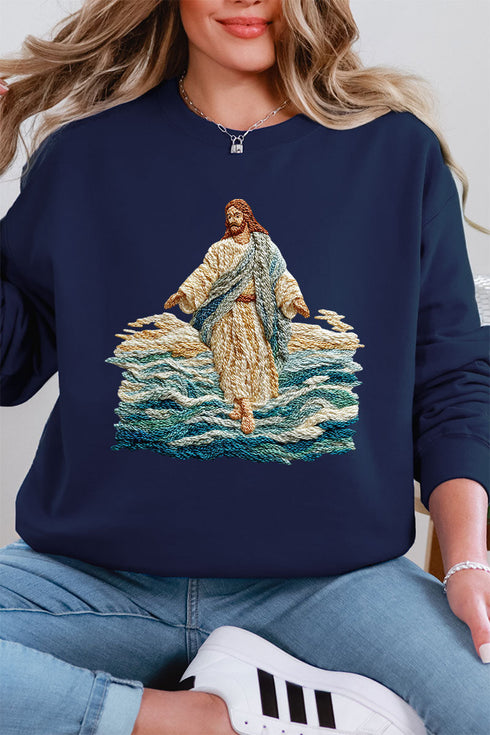 Faux Yarn Walking On Water Ecosmart Crewneck Sweatshirt