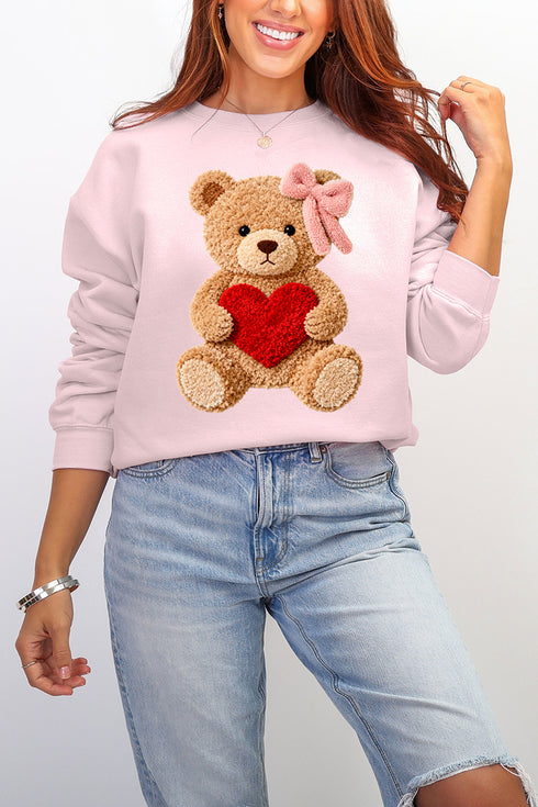 Cozy Heart Cub Faux Yarn Ecosmart Crewneck Sweatshirt