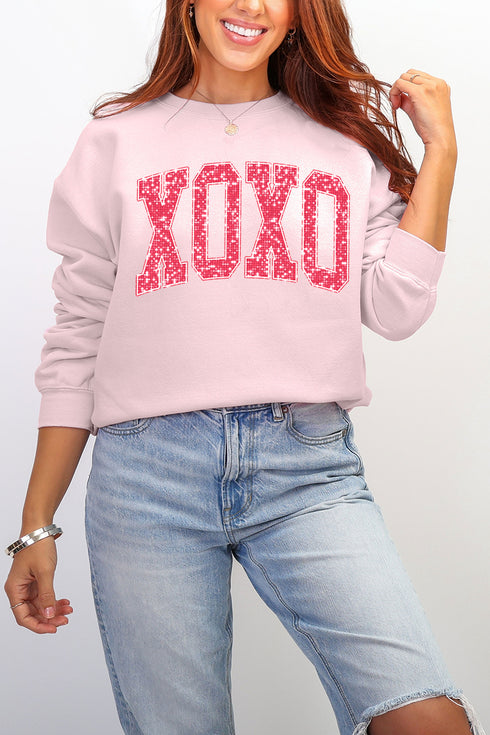 Faux Glitter XOXO Ecosmart Crewneck Sweatshirt