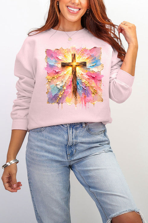 Pastel Brushstroke Cross Ecosmart Crewneck Sweatshirt