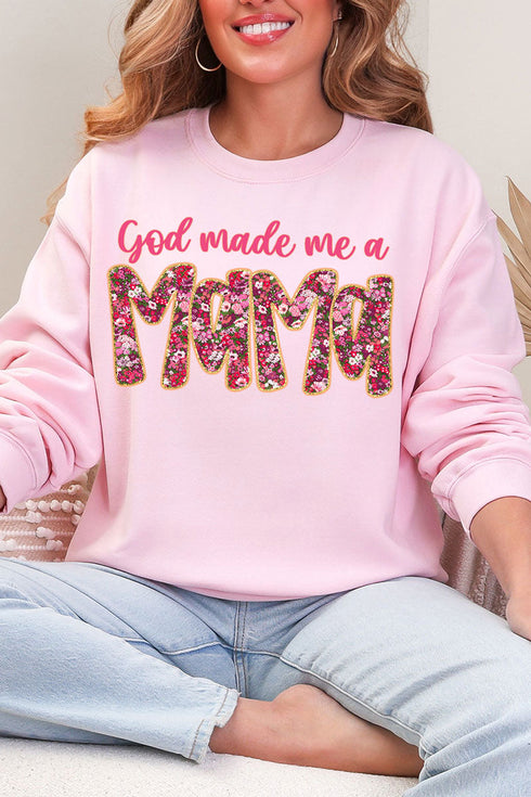 Pink God Made Me A Mama Ecosmart Crewneck Sweatshirt