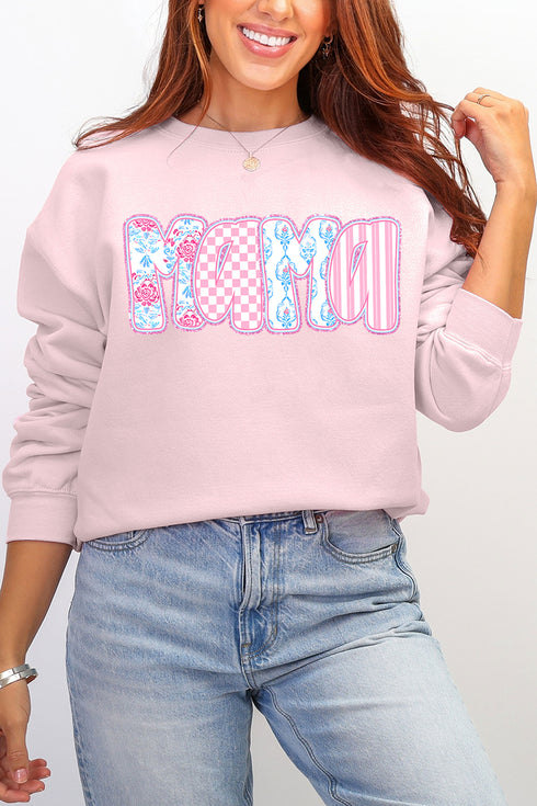 Preppy Pink And Blue Mama Ecosmart Crewneck Sweatshirt