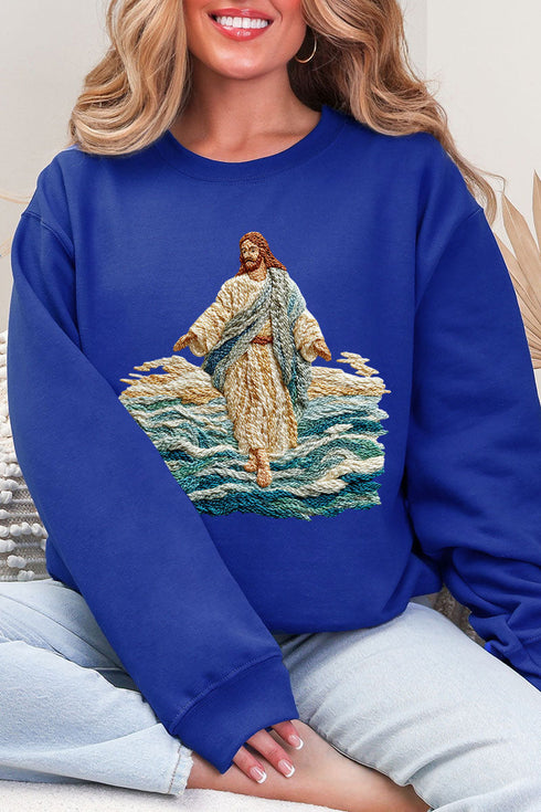 Faux Yarn Walking On Water Ecosmart Crewneck Sweatshirt