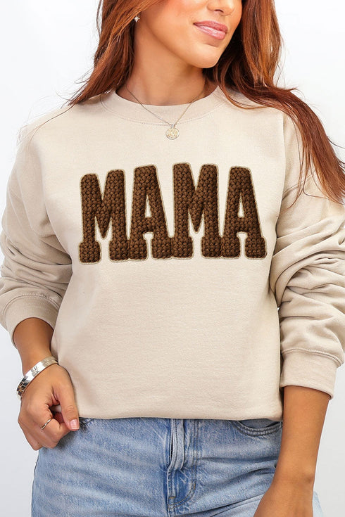 Brown Faux Threaded Mama Ecosmart Crewneck Sweatshirt