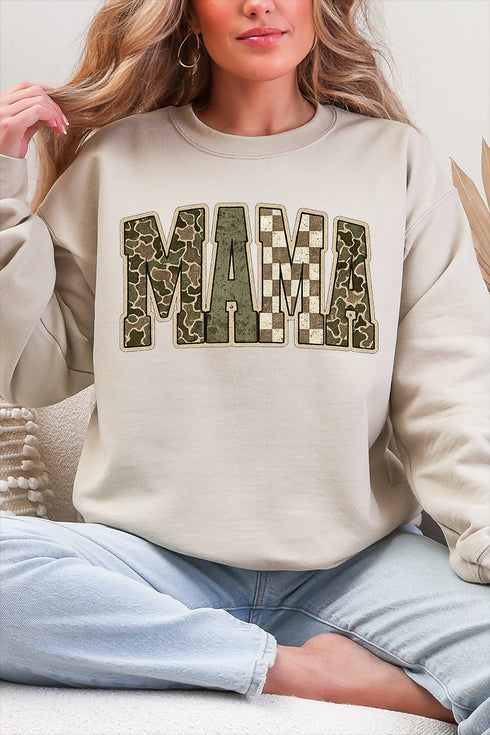 Camo Checkered Mama Ecosmart Crewneck Sweatshirt