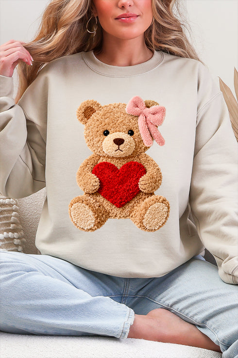 Cozy Heart Cub Faux Yarn Ecosmart Crewneck Sweatshirt