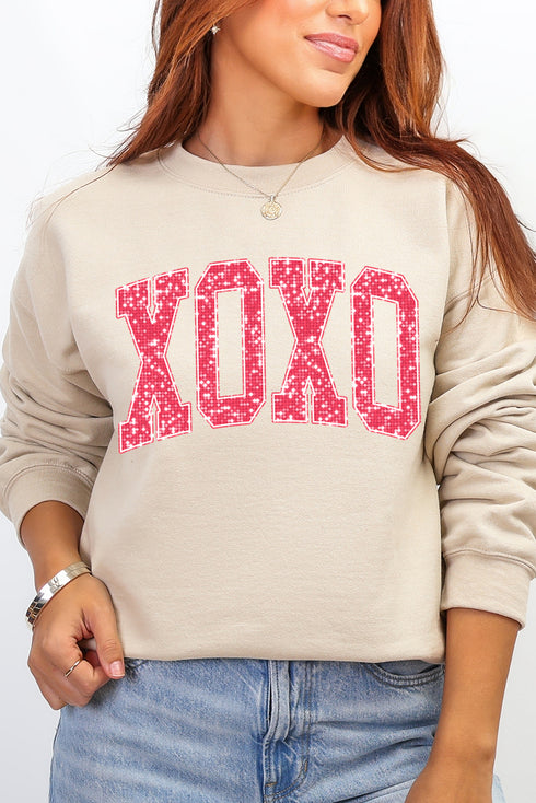 Faux Glitter XOXO Ecosmart Crewneck Sweatshirt