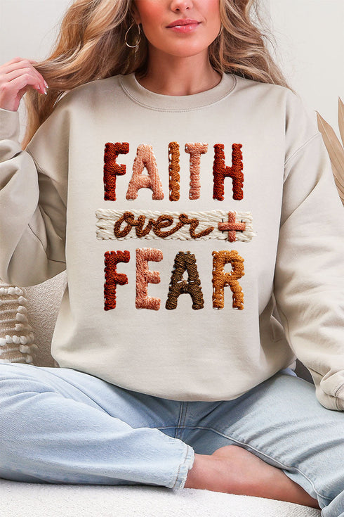 Faux Yarn Faith Over Fear Ecosmart Crewneck Sweatshirt