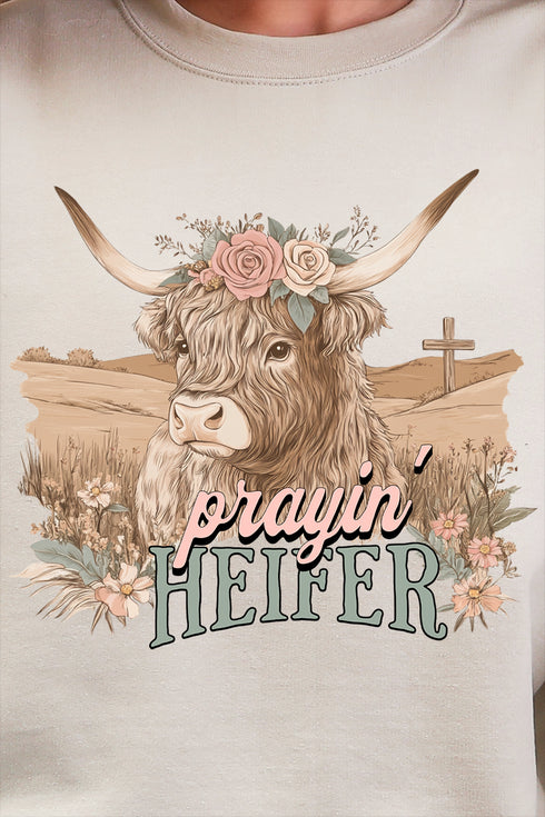 Prayin' Heifer Ecosmart Crewneck Sweatshirt