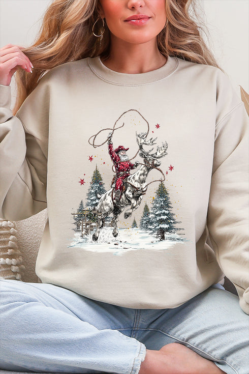 Retro Rodeo Santa Ecosmart Crewneck Sweatshirt