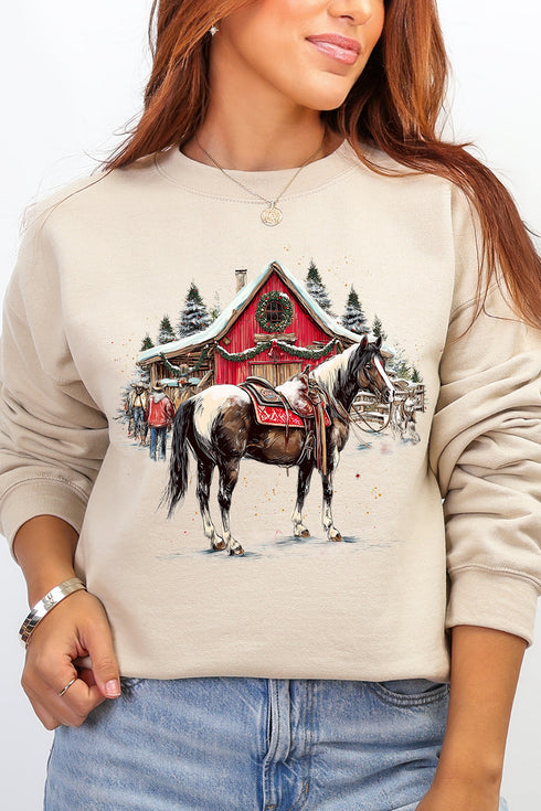 Snowy Stable Christmas Ecosmart Crewneck Sweatshirt