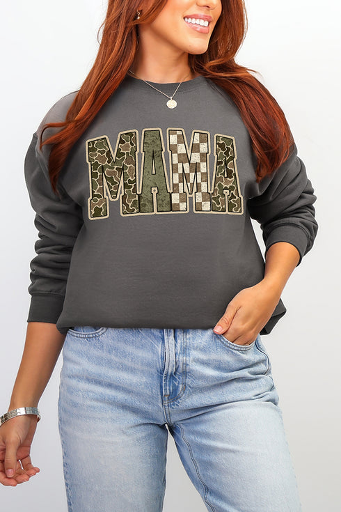 Camo Checkered Mama Ecosmart Crewneck Sweatshirt