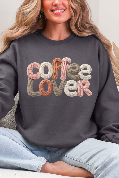 Faux Yarn Coffee Lover Ecosmart Crewneck Sweatshirt