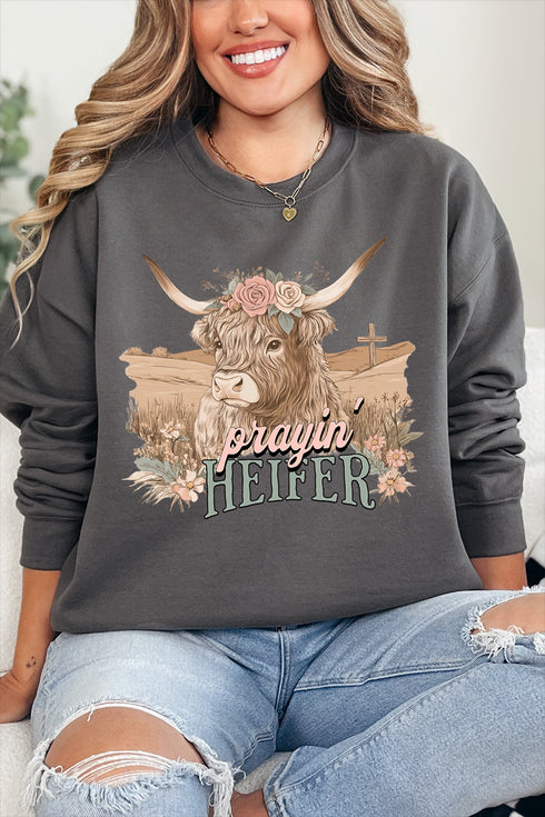 Prayin' Heifer Ecosmart Crewneck Sweatshirt