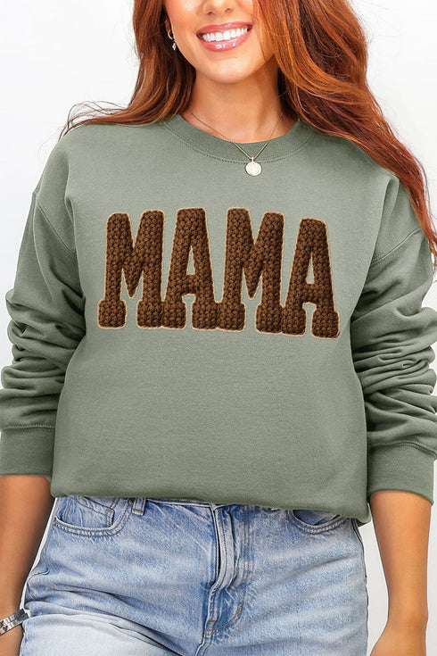 Brown Faux Threaded Mama Ecosmart Crewneck Sweatshirt
