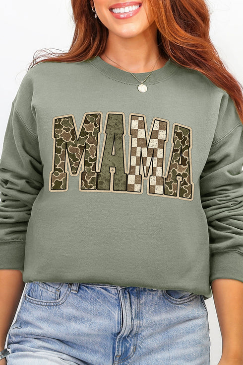Camo Checkered Mama Ecosmart Crewneck Sweatshirt