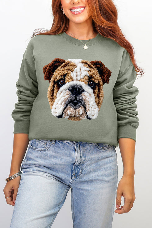 Faux Yarn English Bulldog Ecosmart Crewneck Sweatshirt