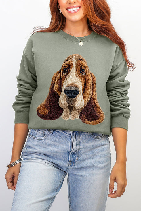 Faux Yarn Basset Hound Ecosmart Crewneck Sweatshirt