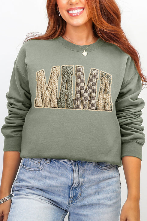 Faux Yarn Check Mama Ecosmart Crewneck Sweatshirt
