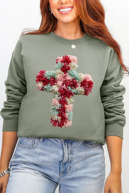 Faux Yarn Cross Ecosmart Crewneck Sweatshirt