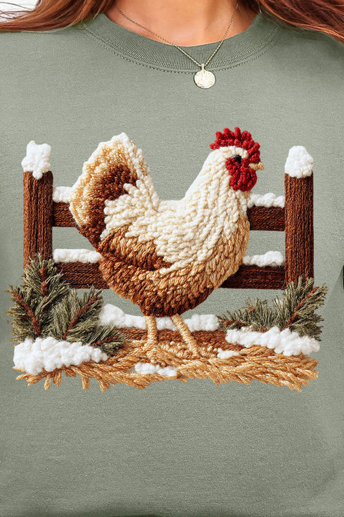 Faux Yarn Winter Chicken Ecosmart Crewneck Sweatshirt