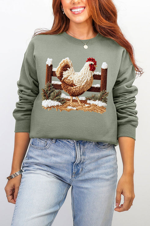 Faux Yarn Winter Chicken Ecosmart Crewneck Sweatshirt