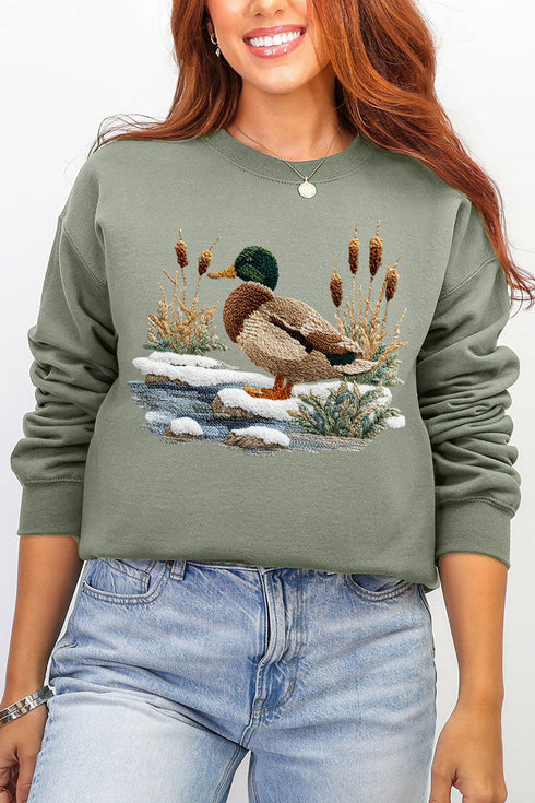 Faux Yarn Winter Mallard Ecosmart Crewneck Sweatshirt