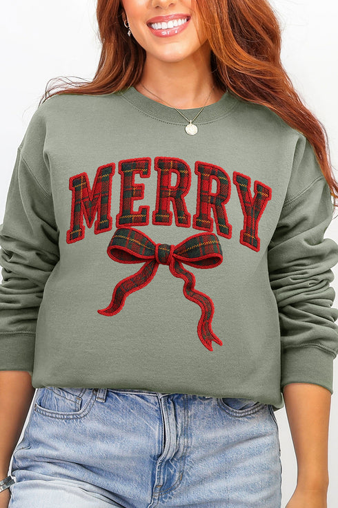 Merry In Plaid Ecosmart Crewneck Sweatshirt