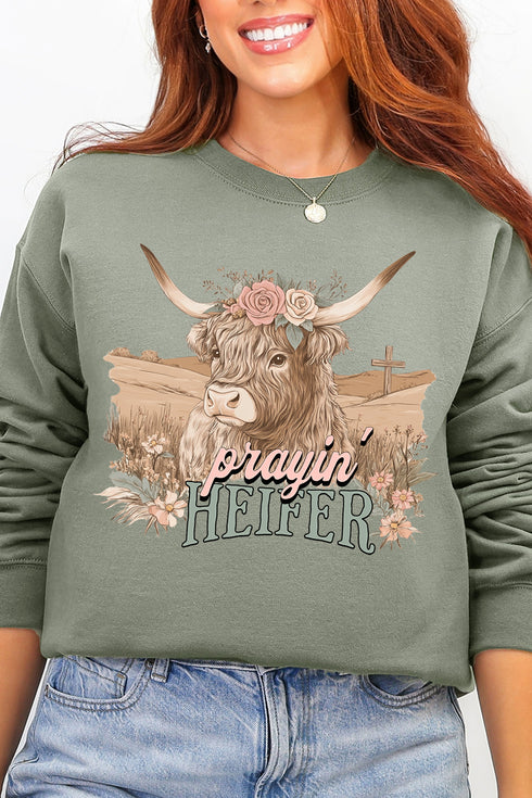 Prayin' Heifer Ecosmart Crewneck Sweatshirt