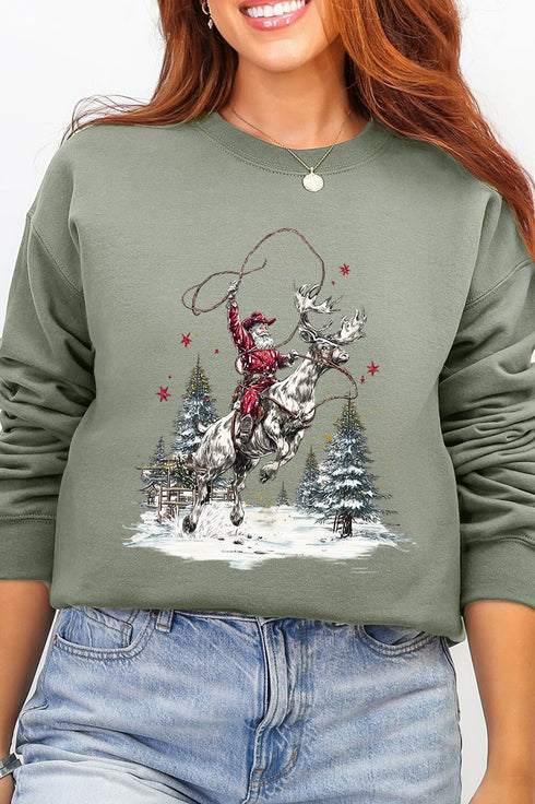 Retro Rodeo Santa Ecosmart Crewneck Sweatshirt