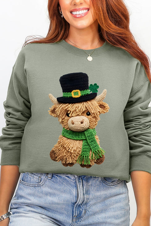 Shamrock & Moo Faux Yarn Ecosmart Crewneck Sweatshirt