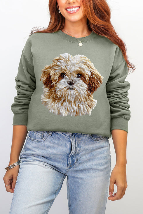 Faux Yarn Shih Tzu Ecosmart Crewneck Sweatshirt