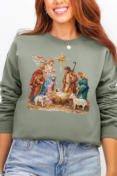 The Painted Nativity Scene Ecosmart Crewneck Sweatshirt