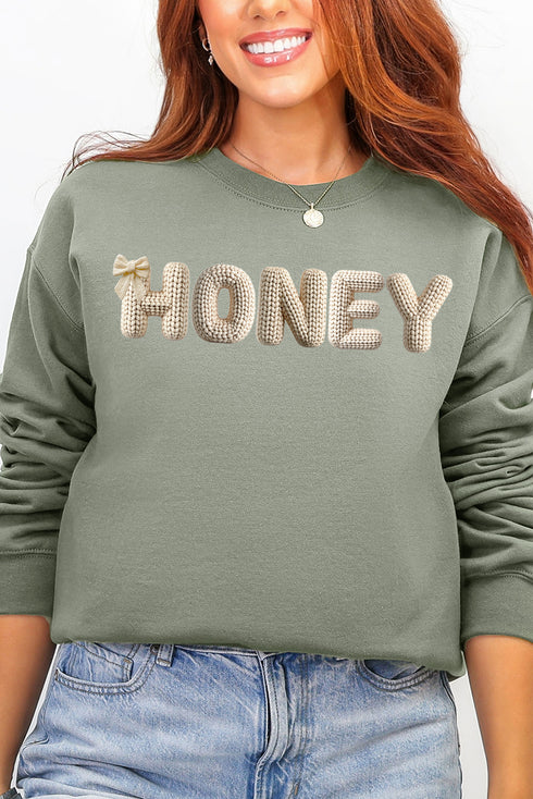 White Faux Knitted Custom Name Ecosmart Crewneck Sweatshirt