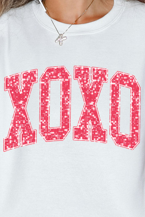 Faux Glitter XOXO Ecosmart Crewneck Sweatshirt