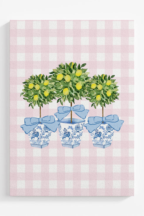 Pink Gingham Lemon Grove Trio Ready To Frame Canvas Print