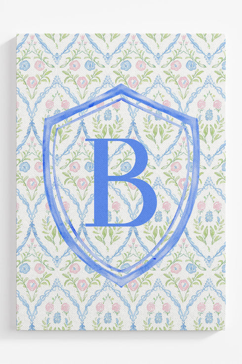 Grandmillennial Monogram Crest Ready To Frame Canvas Print *Choose Your Initial
